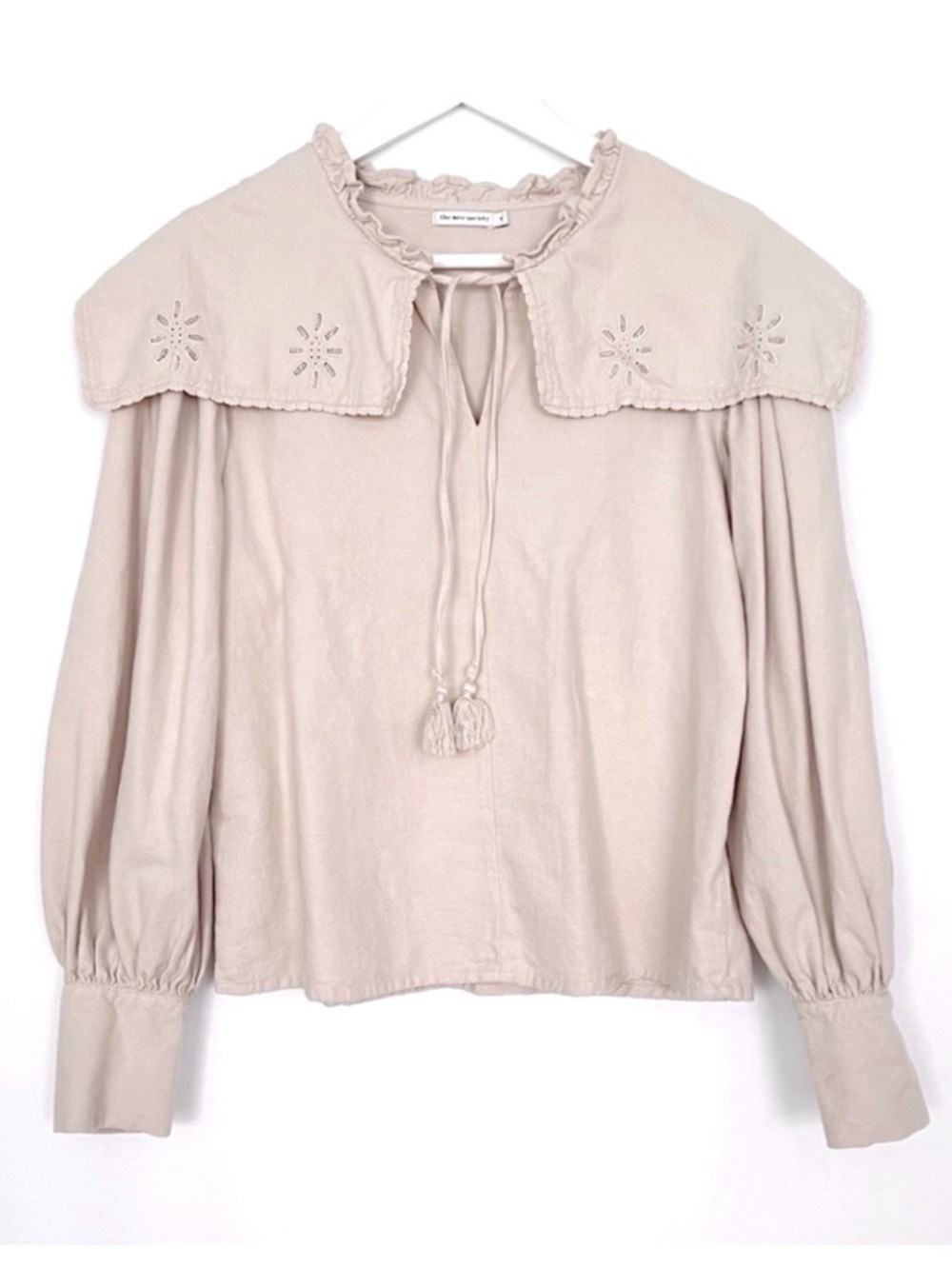The New Society Embroidered Collar Cotton Blouse Small Boho Prairie Top